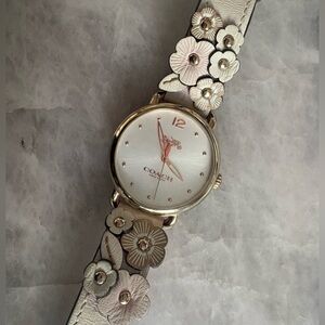 New Coach Leather Watch with Flower Detailing